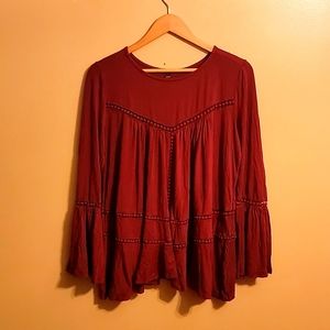 Wine Flowy Top w/ Bell Sleeves